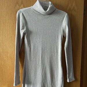 Ladies Taupe Ribbed Cowl neck Long Sleeve Dress